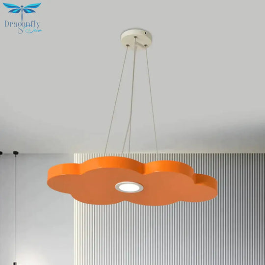 Orange/Blue/Green Cloud Hanging Lamp Cartoon Style Led Metal Pendant Chandelier In Warm/White Light