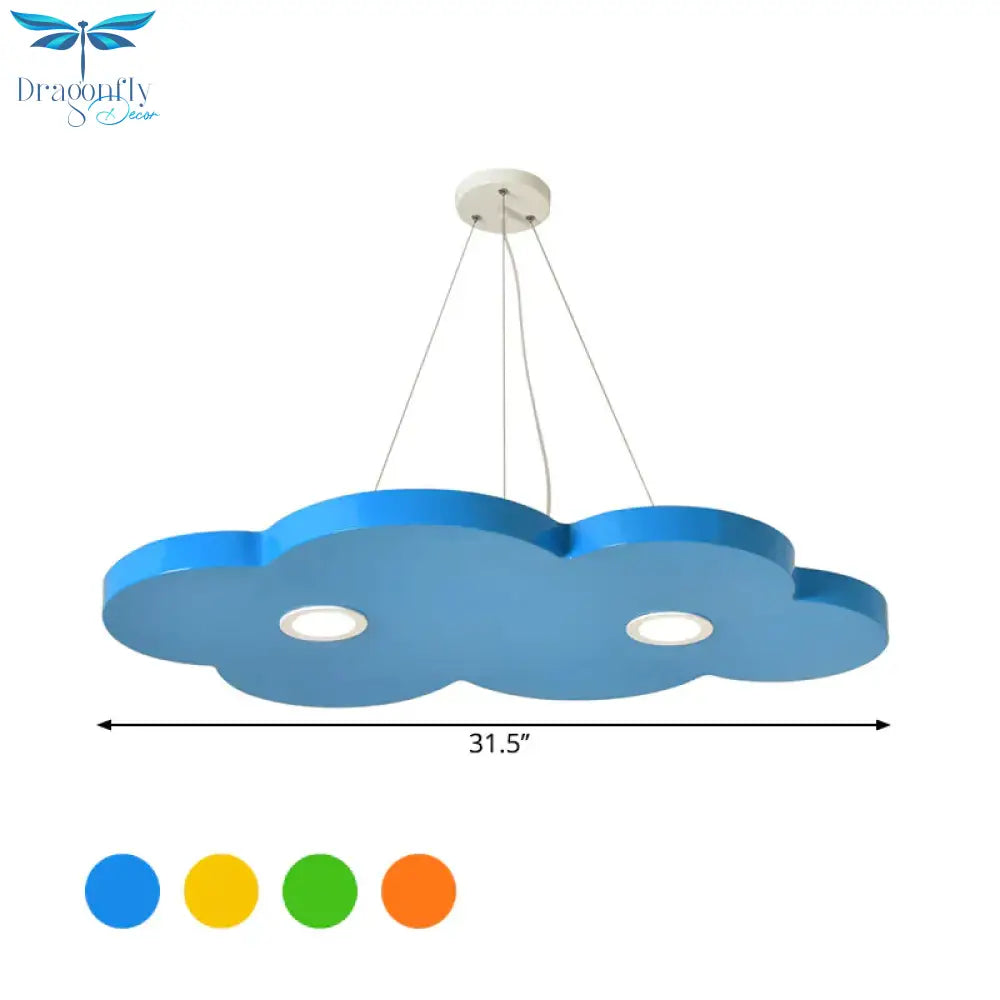 Orange/Blue/Green Cloud Hanging Lamp Cartoon Style Led Metal Pendant Chandelier In Warm/White Light
