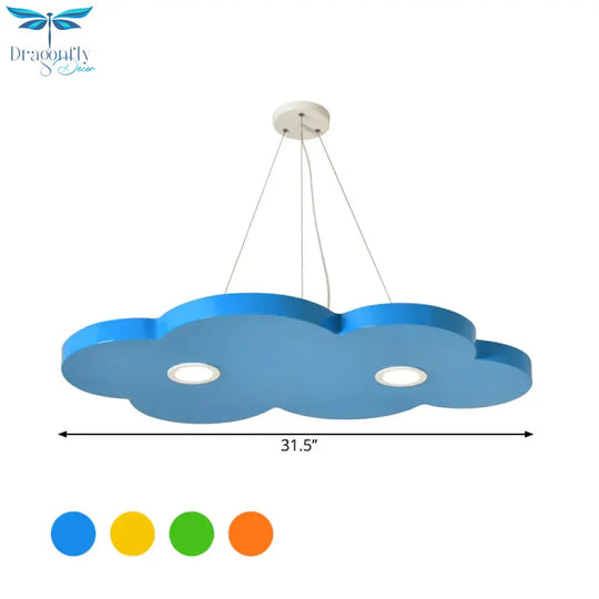 Orange/Blue/Green Cloud Hanging Lamp Cartoon Style Led Metal Pendant Chandelier In Warm/White Light