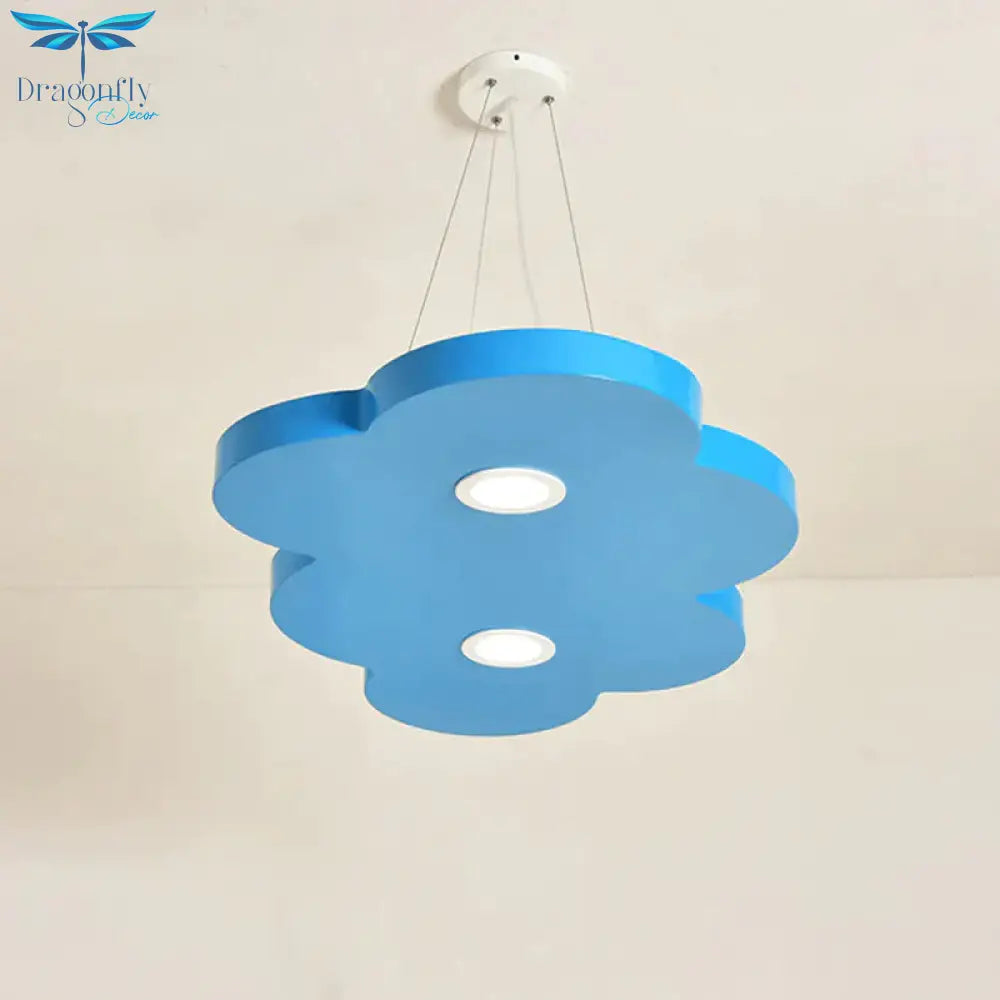 Orange/Blue/Green Cloud Hanging Lamp Cartoon Style Led Metal Pendant Chandelier In Warm/White Light