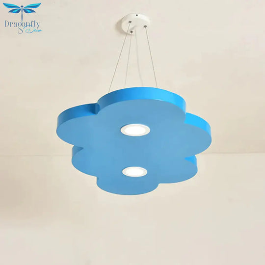 Orange/Blue/Green Cloud Hanging Lamp Cartoon Style Led Metal Pendant Chandelier In Warm/White Light
