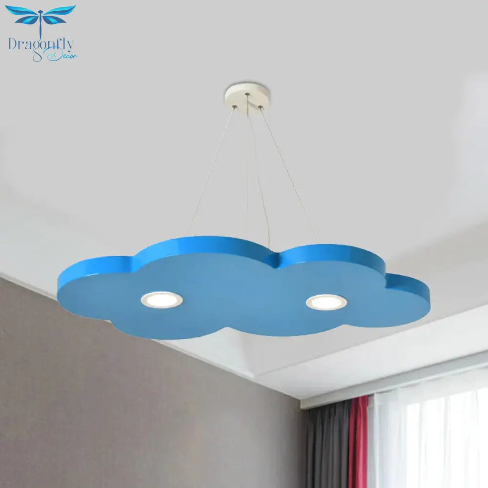 Orange/Blue/Green Cloud Hanging Lamp Cartoon Style Led Metal Pendant Chandelier In Warm/White Light