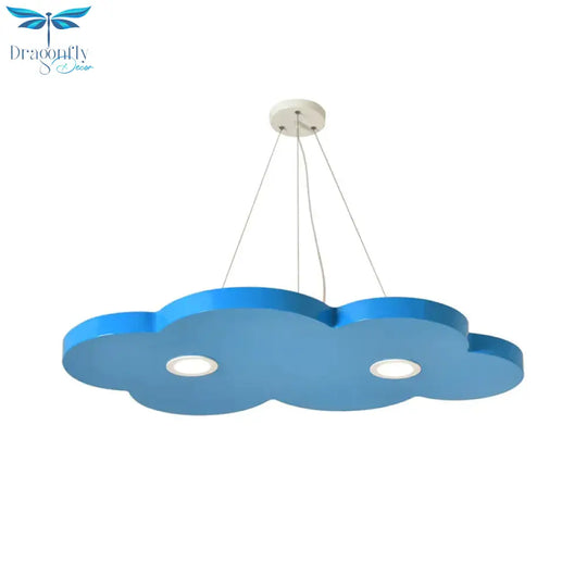 Orange/Blue/Green Cloud Hanging Lamp Cartoon Style Led Metal Pendant Chandelier In Warm/White Light