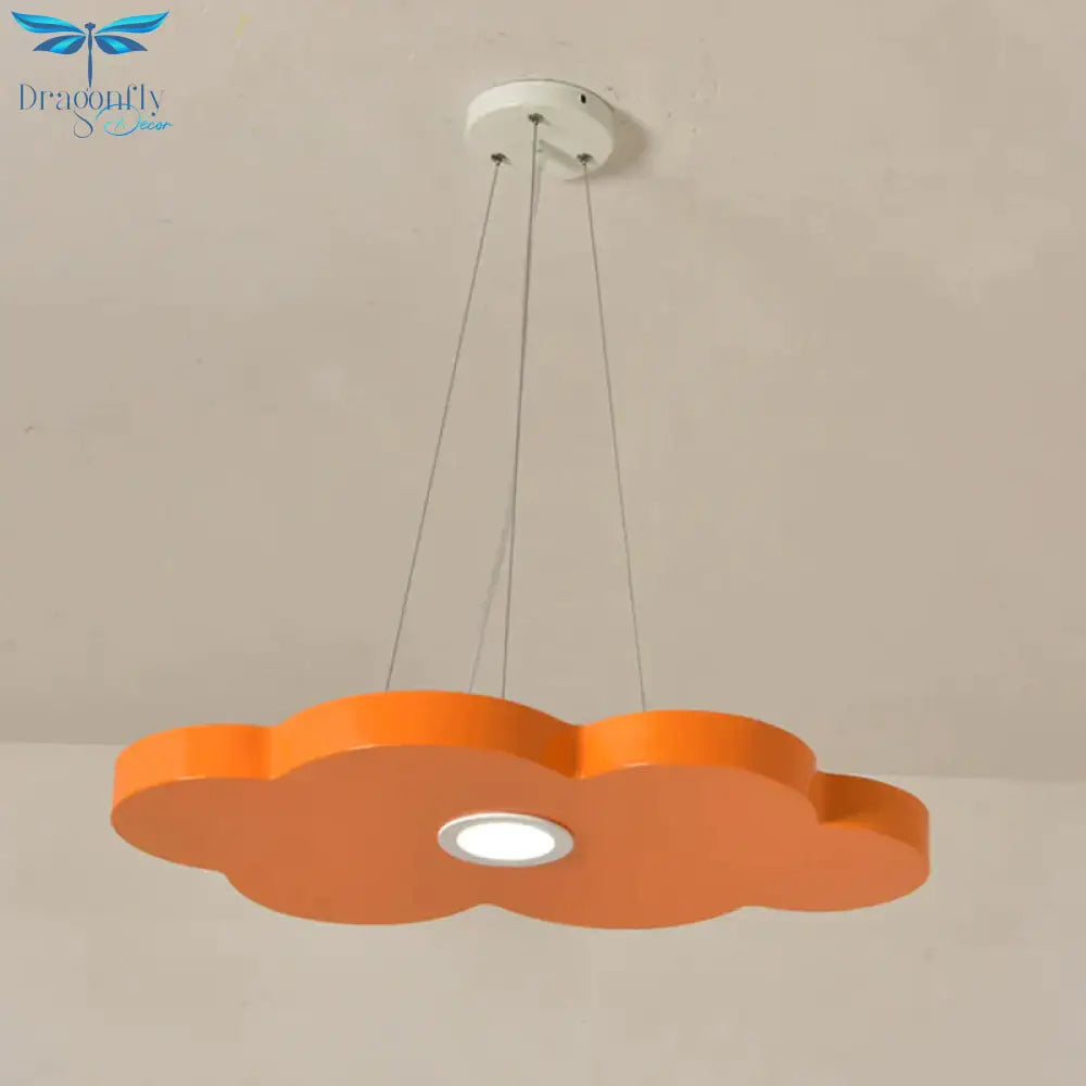Orange/Blue/Green Cloud Hanging Lamp Cartoon Style Led Metal Pendant Chandelier In Warm/White Light