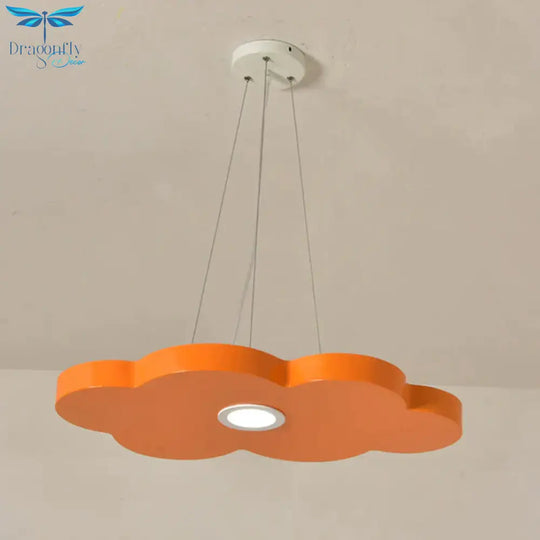 Orange/Blue/Green Cloud Hanging Lamp Cartoon Style Led Metal Pendant Chandelier In Warm/White Light