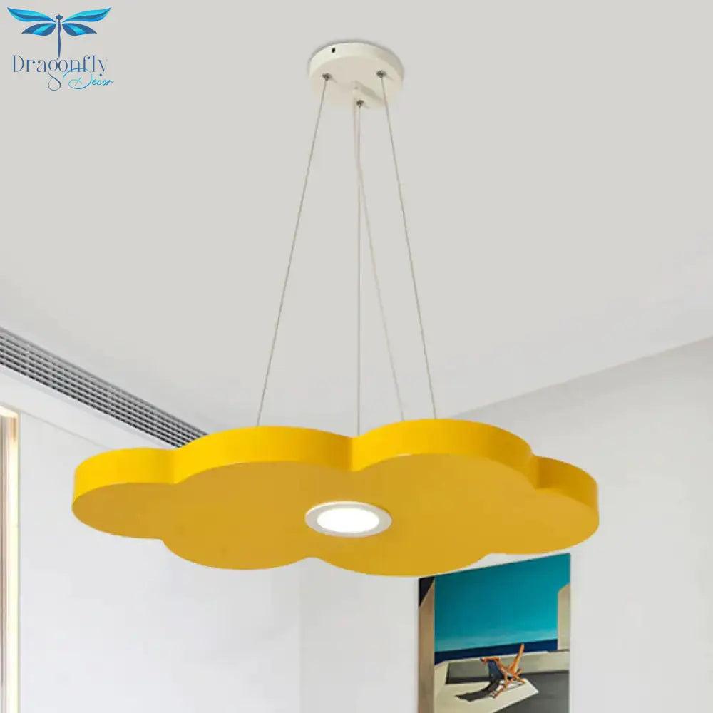 Orange/Blue/Green Cloud Hanging Lamp Cartoon Style Led Metal Pendant Chandelier In Warm/White Light