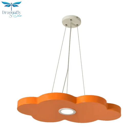 Orange/Blue/Green Cloud Hanging Lamp Cartoon Style Led Metal Pendant Chandelier In Warm/White Light