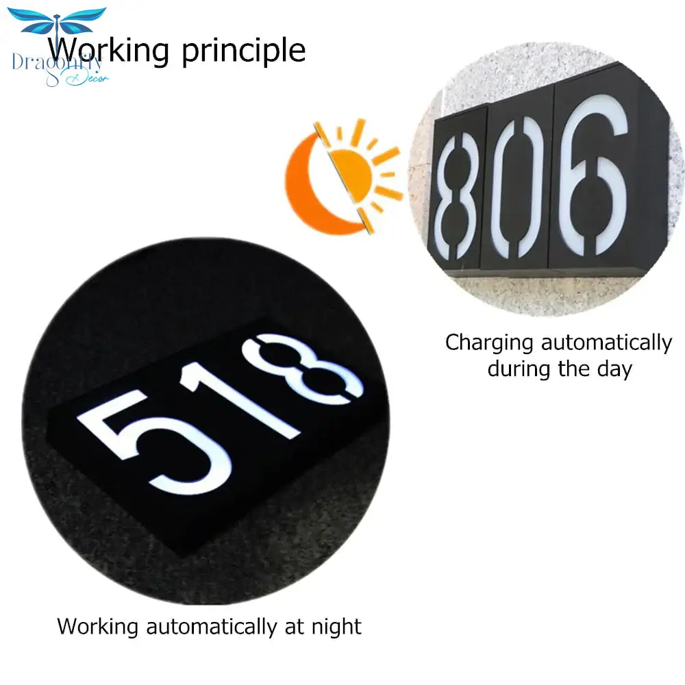 Outdoor Lighting Porch Lights House Number Solar Led Light 6 Led Illumination Doorplate Lamp With