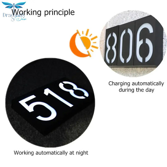 Outdoor Lighting Porch Lights House Number Solar Led Light 6 Led Illumination Doorplate Lamp With