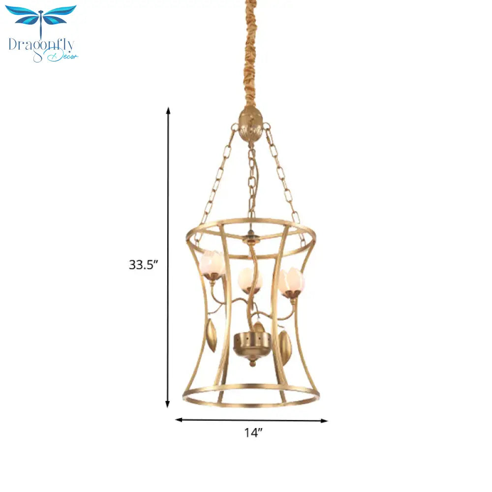 Pastoral Lotus Chandelier Lighting Fixture 3/7 Heads Metal Led Pendant Ceiling Light In Gold For