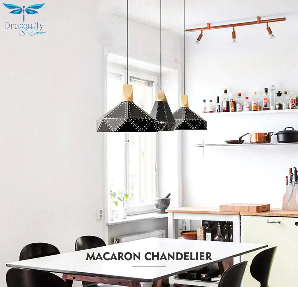 Pendant Light Modern E27 Macron Color Lamp Wood Iron Lampshade Cable 1.2M For Bedroom