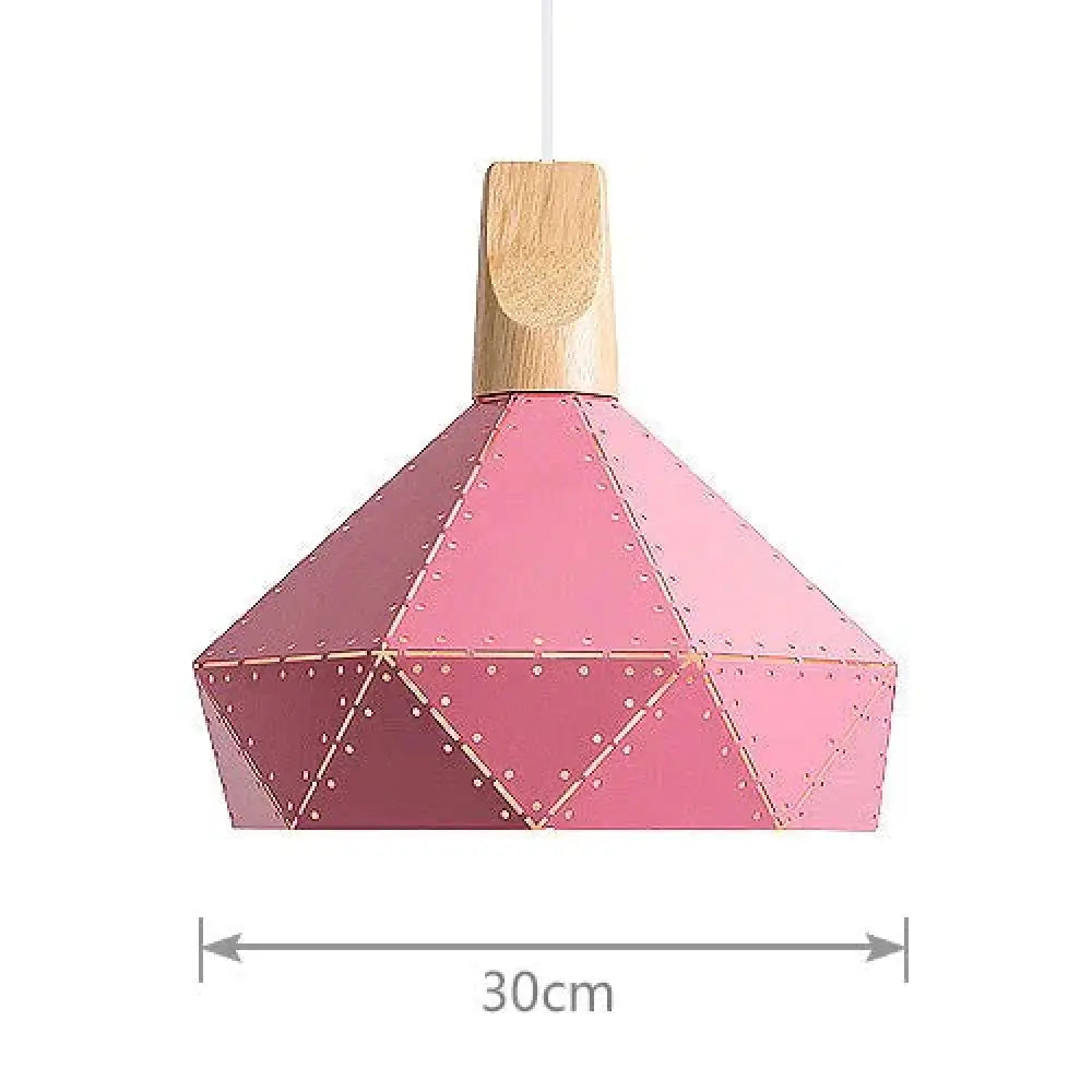 Pendant Light Modern E27 Macron Color Lamp Wood Iron Lampshade Cable 1.2M For Bedroom Pink 30Cm No