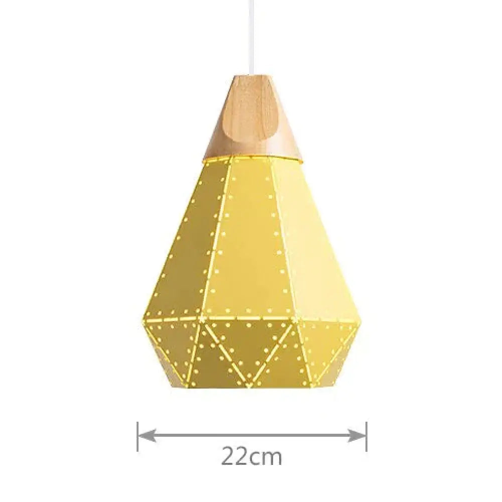 Pendant Light Modern E27 Macron Color Lamp Wood Iron Lampshade Cable 1.2M For Bedroom Yellow 22Cm