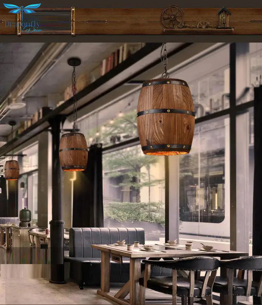 Pendant Lights Lamp Shade Industrial Vintage Wood Barrel Retro Light For Bar Shop Cafe Dining Room