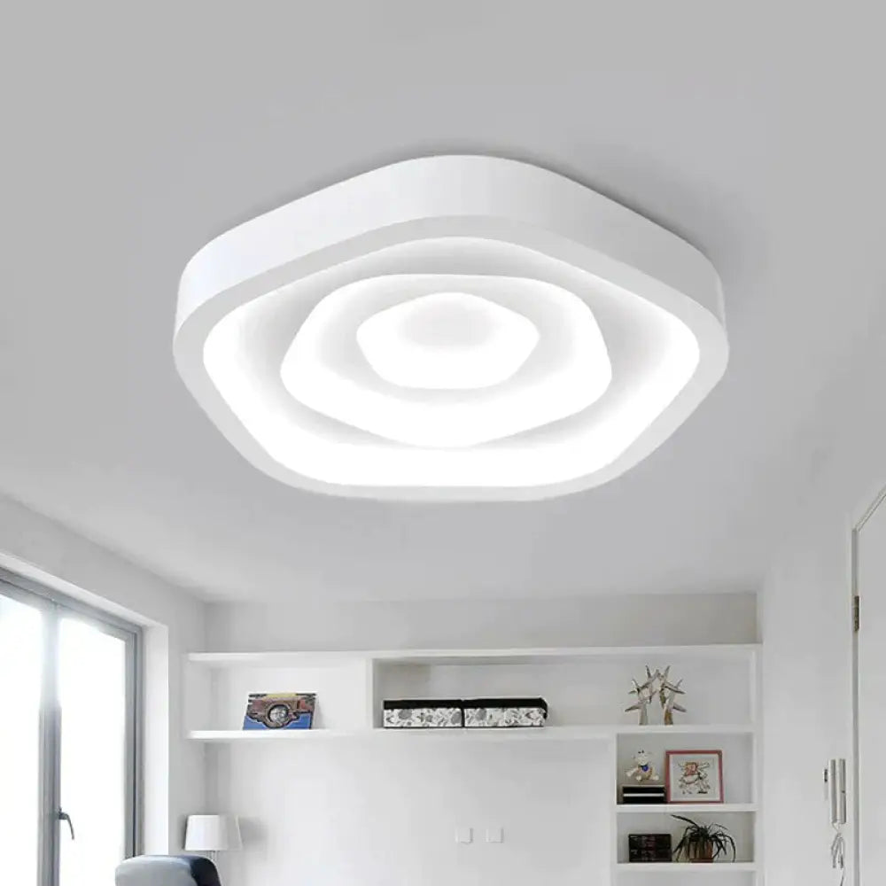 Pentagonal Led White Flush Mount Ceiling Light For Living Room / 17’