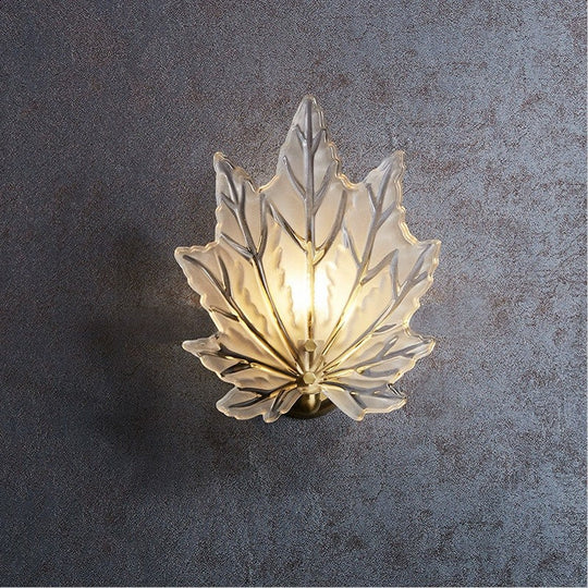 Personality Glass Maple Leaf Pure Copper Wall Lamp Bedroom Bedside Simple Study Stair Wall Lamp /