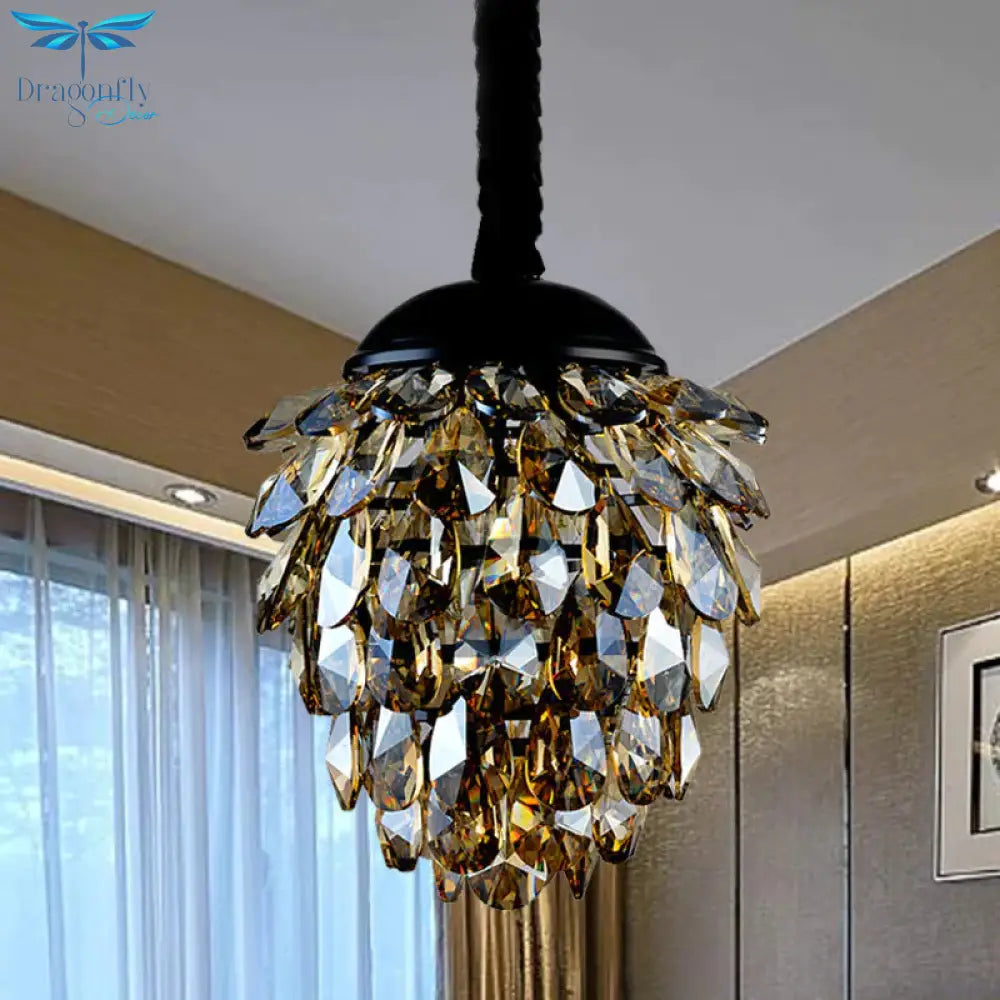 Pinecone Crystal Ceiling Pendant Light Modern Style 2 Lights Black/Gold Chandelier
