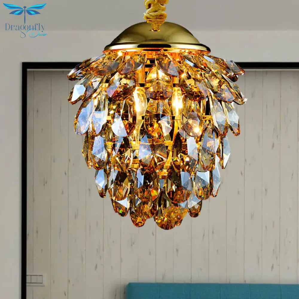 Pinecone Crystal Ceiling Pendant Light Modern Style 2 Lights Black/Gold Chandelier