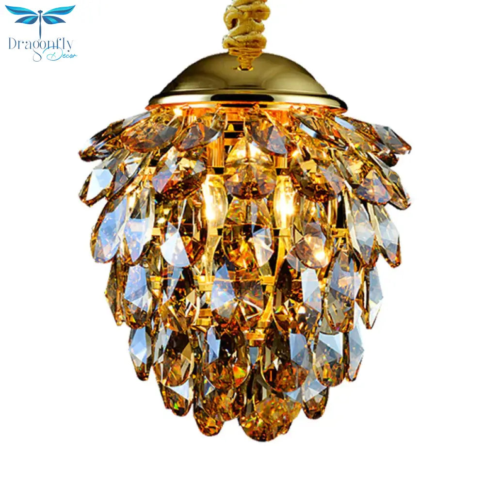 Pinecone Crystal Ceiling Pendant Light Modern Style 2 Lights Black/Gold Chandelier