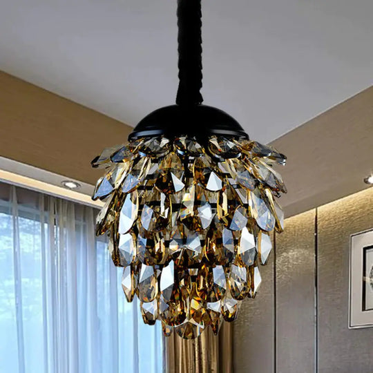 Pinecone Crystal Ceiling Pendant Light Modern Style 2 Lights Black/Gold Chandelier Black