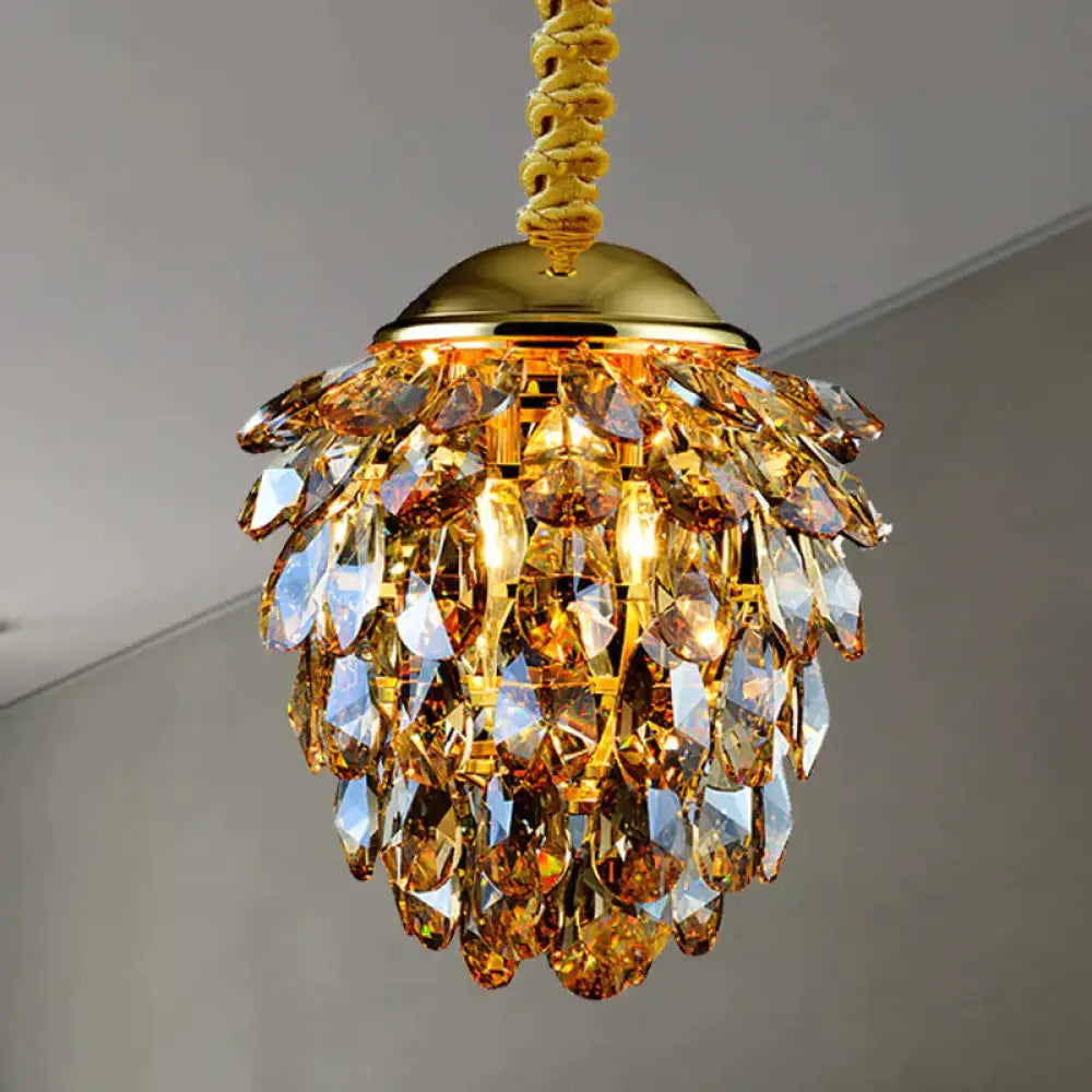 Pinecone Crystal Ceiling Pendant Light Modern Style 2 Lights Black/Gold Chandelier Gold