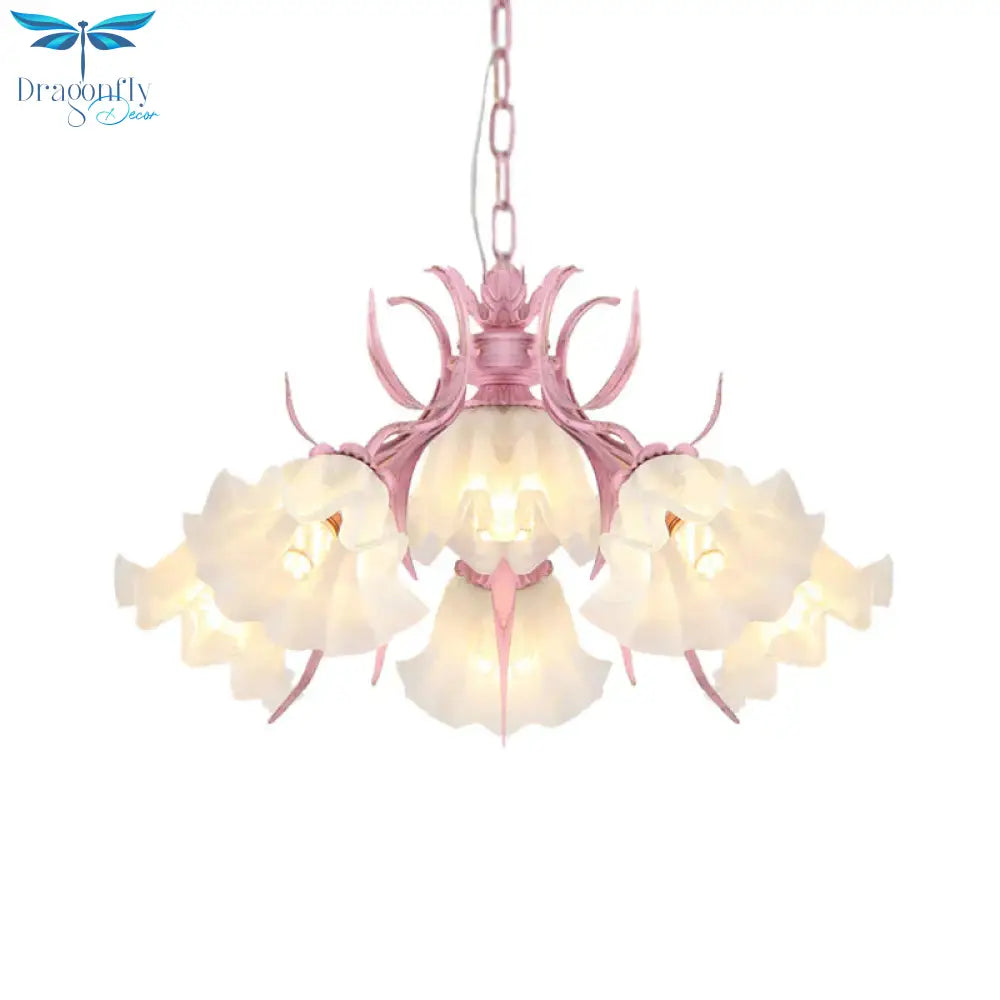 Pink 4/6/9 Lights Chandelier Lighting Antique Metal Scalloped Ceiling Light For Dining Room