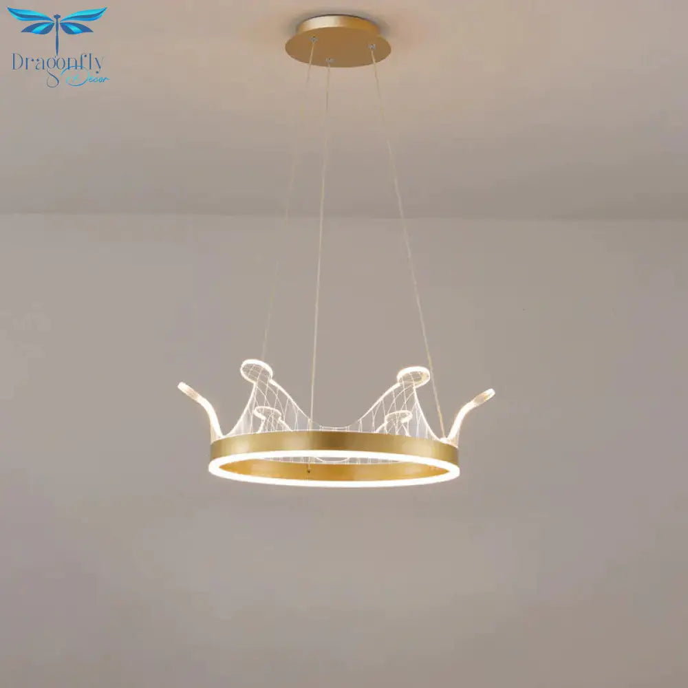 Pink/Gold Crown Shape Pendant Lighting Modern Led Metal Chandelier Lamp In Warm/White Light