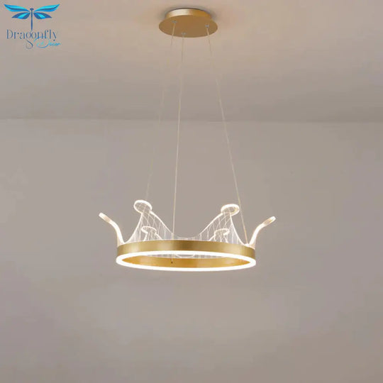 Pink/Gold Crown Shape Pendant Lighting Modern Led Metal Chandelier Lamp In Warm/White Light