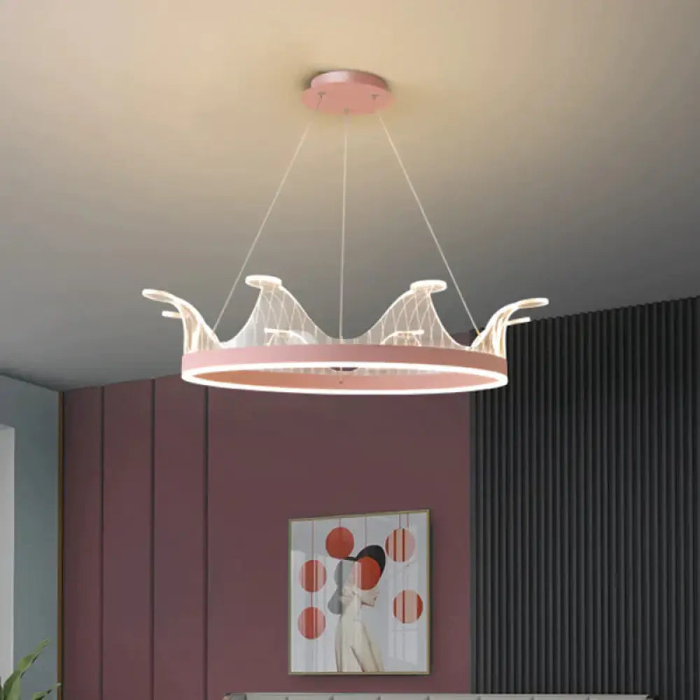 Pink/Gold Crown Shape Pendant Lighting Modern Led Metal Chandelier Lamp In Warm/White Light Pink /