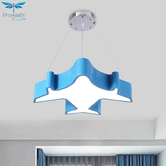 Plane Playing Room Pendant Lamp Acrylic Cartoon Style Led Chandelier Light Fixture In