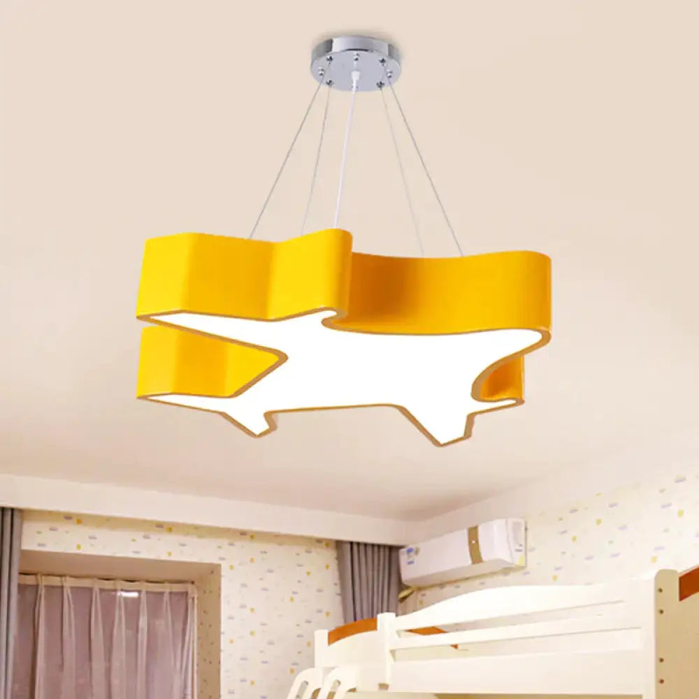 Plane Playing Room Pendant Lamp Acrylic Cartoon Style Led Chandelier Light Fixture In