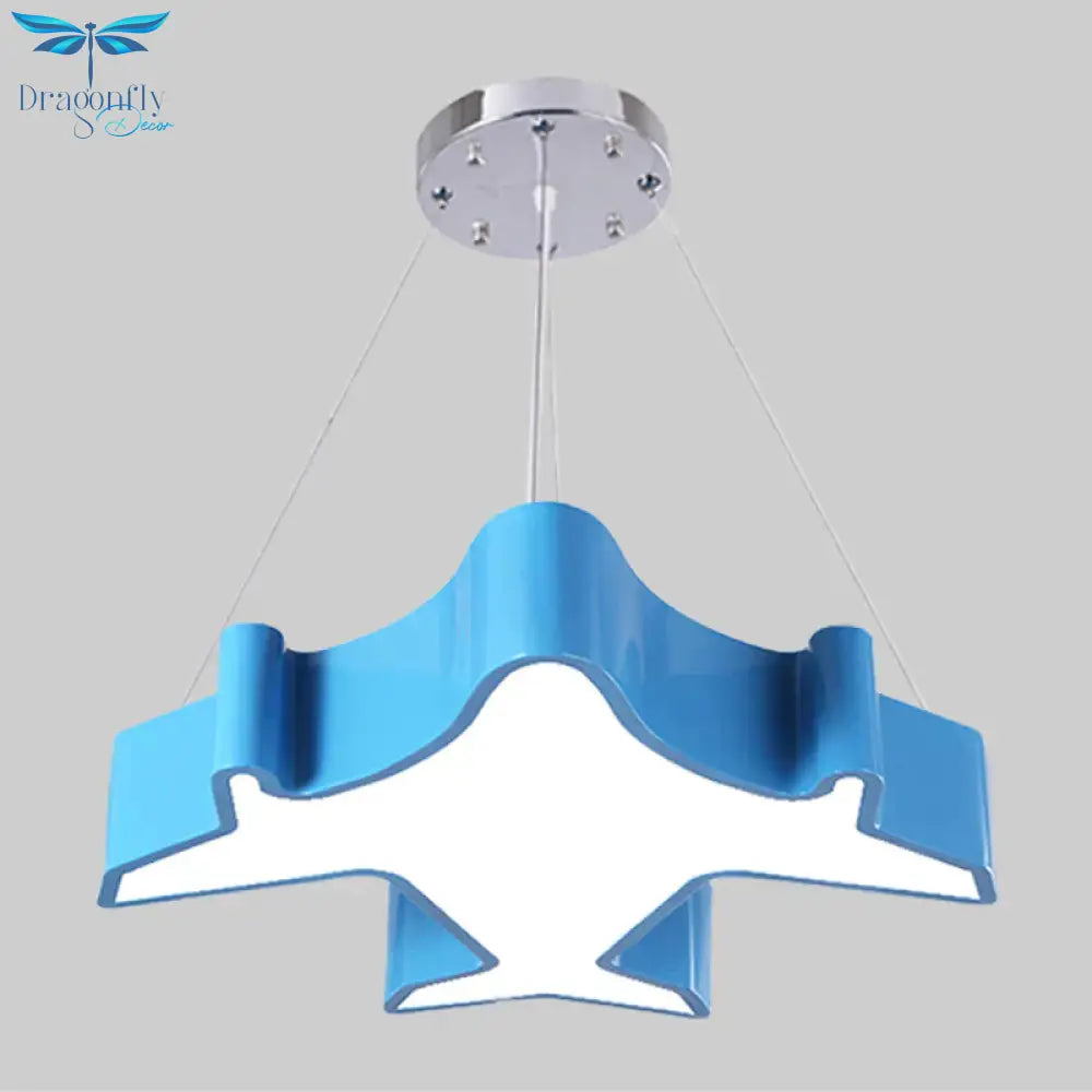 Plane Playing Room Pendant Lamp Acrylic Cartoon Style Led Chandelier Light Fixture In