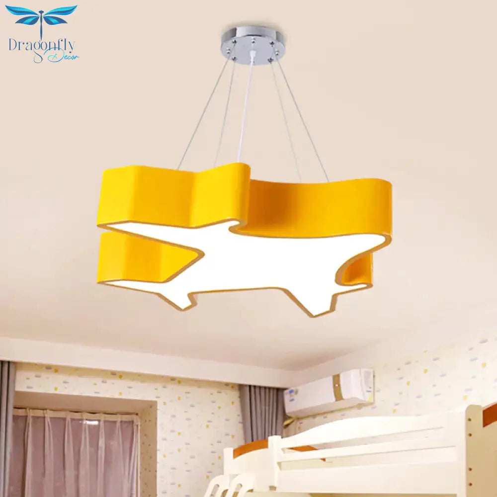 Plane Playing Room Pendant Lamp Acrylic Cartoon Style Led Chandelier Light Fixture In