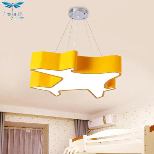 Plane Playing Room Pendant Lamp Acrylic Cartoon Style Led Chandelier Light Fixture In