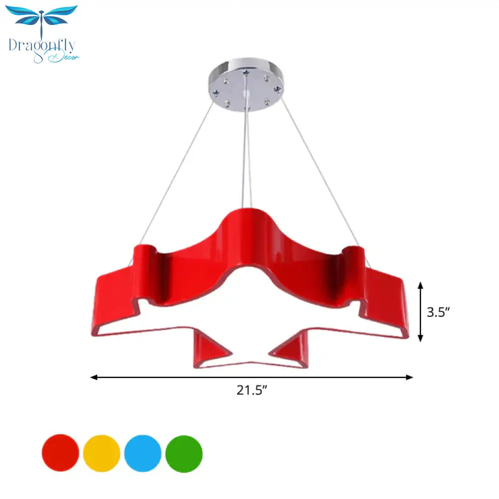 Plane Playing Room Pendant Lamp Acrylic Cartoon Style Led Chandelier Light Fixture In