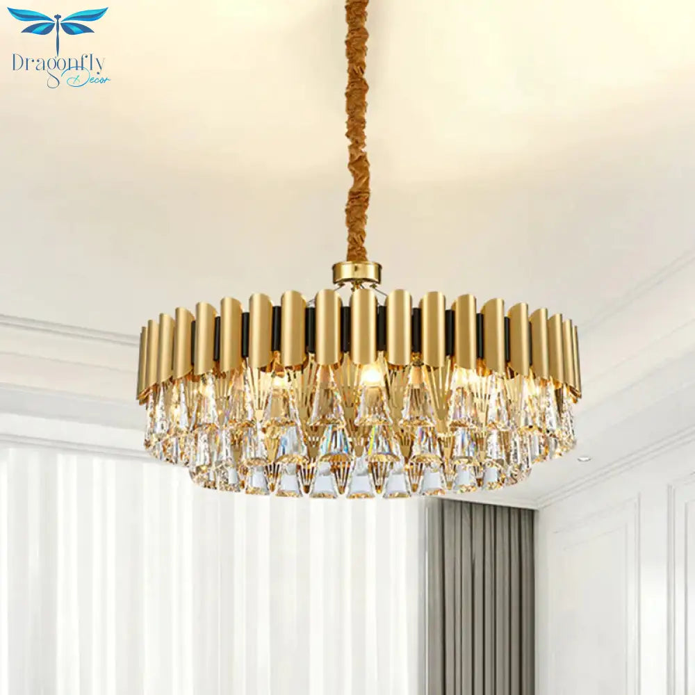 Polished Gold 8 Lights Drop Lamp Postmodern Tiered Crystal Triangle Chandelier Pendant