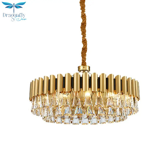 Polished Gold 8 Lights Drop Lamp Postmodern Tiered Crystal Triangle Chandelier Pendant