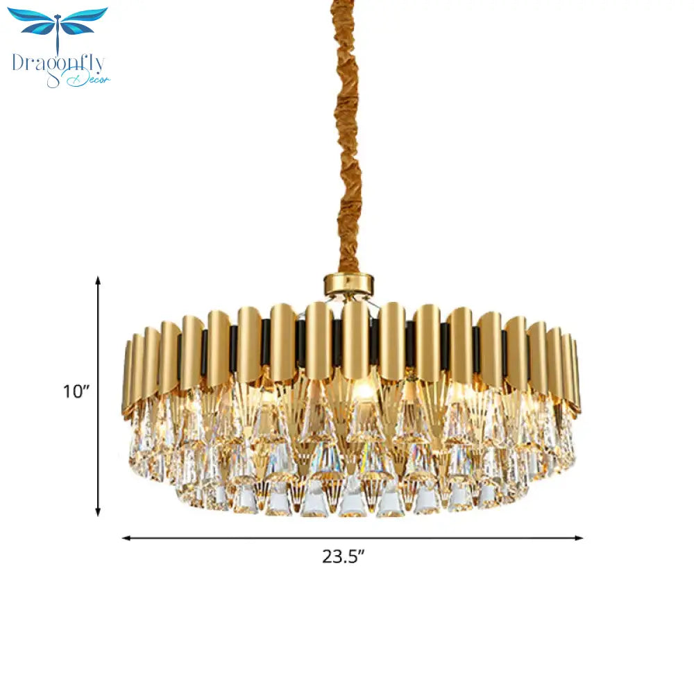 Polished Gold 8 Lights Drop Lamp Postmodern Tiered Crystal Triangle Chandelier Pendant