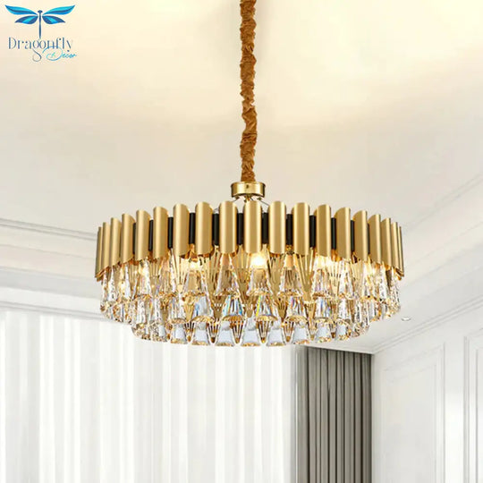 Polished Gold 8 Lights Drop Lamp Postmodern Tiered Crystal Triangle Chandelier Pendant