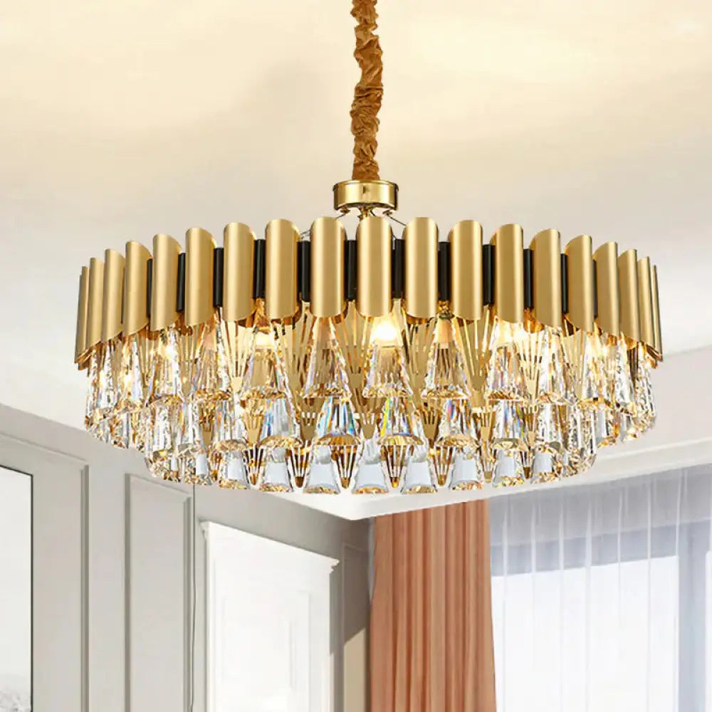 Polished Gold 8 Lights Drop Lamp Postmodern Tiered Crystal Triangle Chandelier Pendant