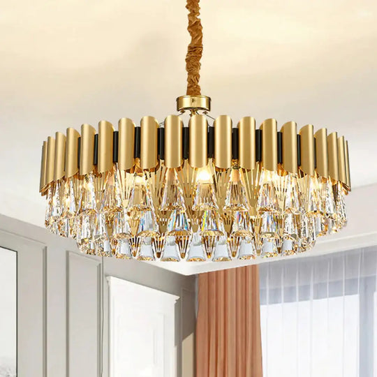 Polished Gold 8 Lights Drop Lamp Postmodern Tiered Crystal Triangle Chandelier Pendant