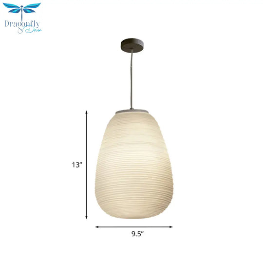 Post - Modern White Glass Cocoon Pendant Light With Ribbed Design 1 - Light Ceiling Hanging Fixture