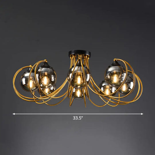 Postmodern Brass Finish Floral Semi - Flush Ceiling Light - Elegant Glass Flushmount For Living
