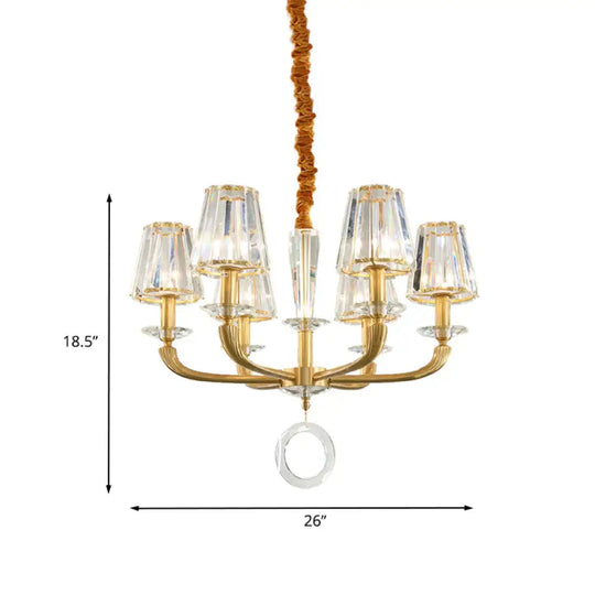 Prismatic Crystal Cone Shade Chandelier Mid - Century 6 Bulbs Parlor Ceiling Pendant Light With