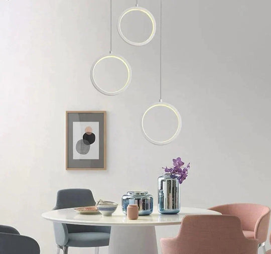 Modern Led Pendant Lights With Long Round Chassis Lamps For Dining Room White Black Iron Hanging