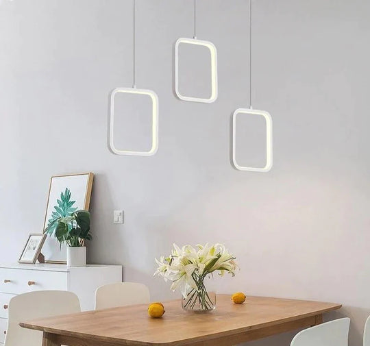 Modern Led Pendant Lights With Long Round Chassis Lamps For Dining Room White Black Iron Hanging