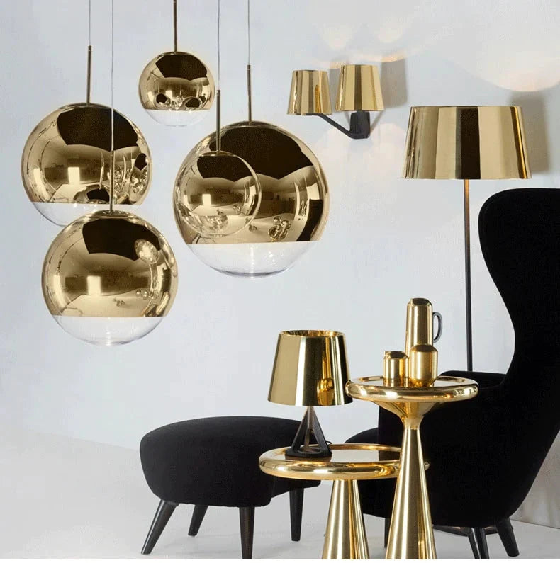 Modern Mirror Glass Ball Pendant Light Copper Silver Gold Globe Loft Hang Lamp Lamp Kitchen Fixture