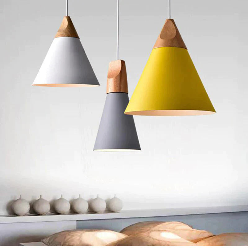 Nordic Combined Bar Real Wood Pendant Lights Multicolor Aluminum Lamp Shade Lamps For Dining Room