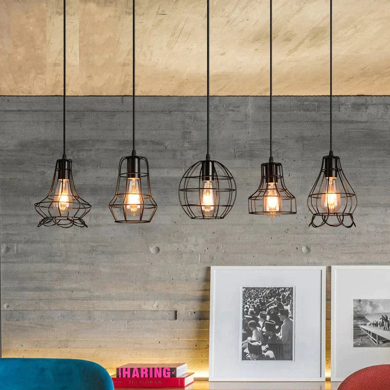 Retro Industrial Geometric Black Led Iron Pendant Lights Indoor Lighting Corridor Restaurant