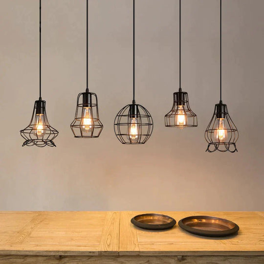 Retro Industrial Geometric Black Led Iron Pendant Lights Indoor Lighting Corridor Restaurant